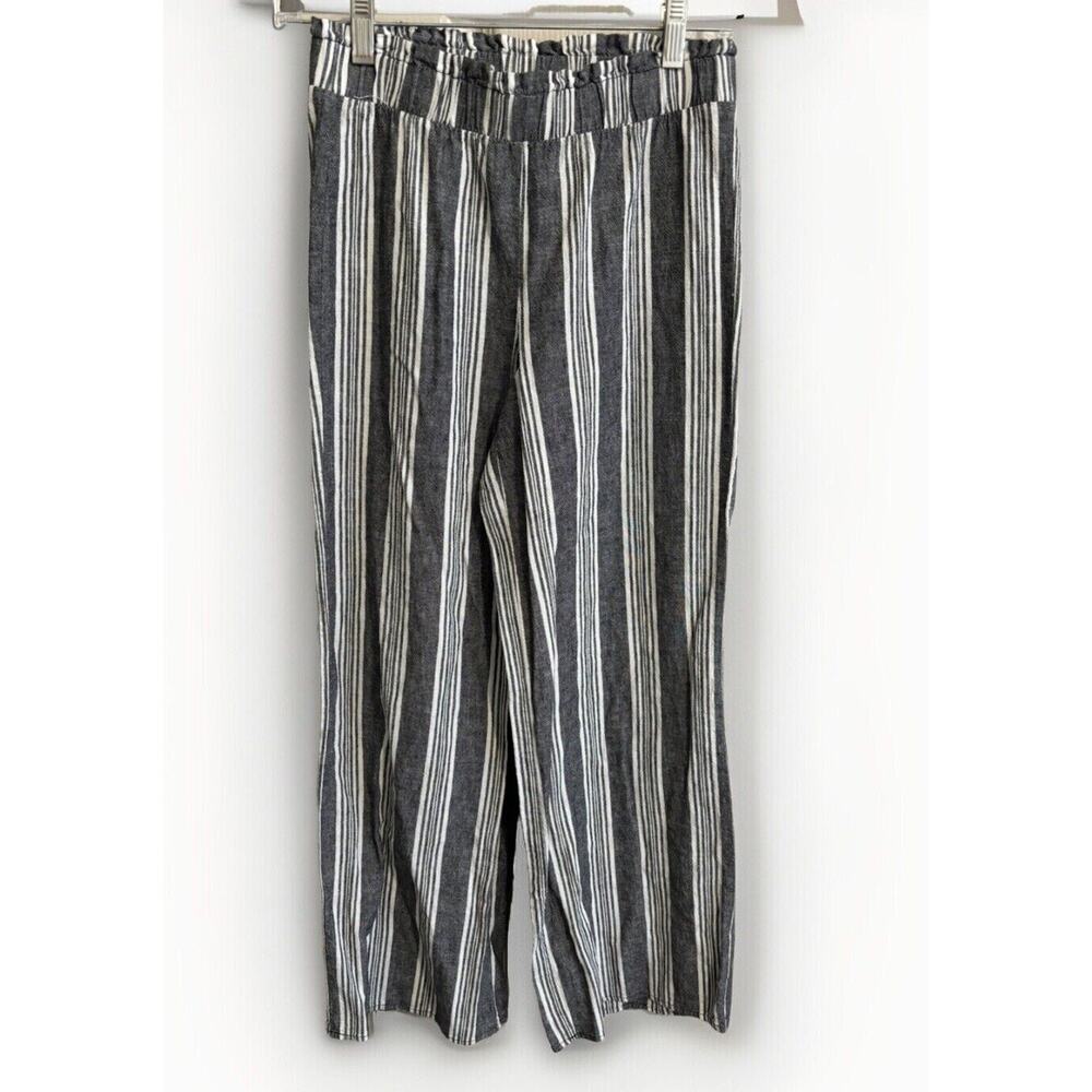 Pink Rose Pants Womens Small Gray & White Striped Pull On Boho Wide Leg (e1)